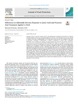 Differences in Salmonella Serovars Response to Lactic Acid and Peracetic Acid Treatment Applied to Pork.